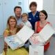 Kerri Marie and John Boyle with their son Noah presenting memory boxes to Sister Paula Boyle, Maternity Ward, Daisy Hill Hospital and Brenda Kelly, Lead Midwife, Southern Health and Social Care Trust.