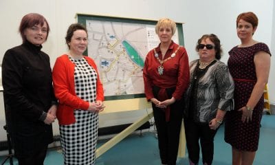 Artist, Sally Walmsley, Hazel Flannigan, Lord Mayor of Armagh Cllr. Cathy Rafferty, Lynette Norton, and Denise Lavery
