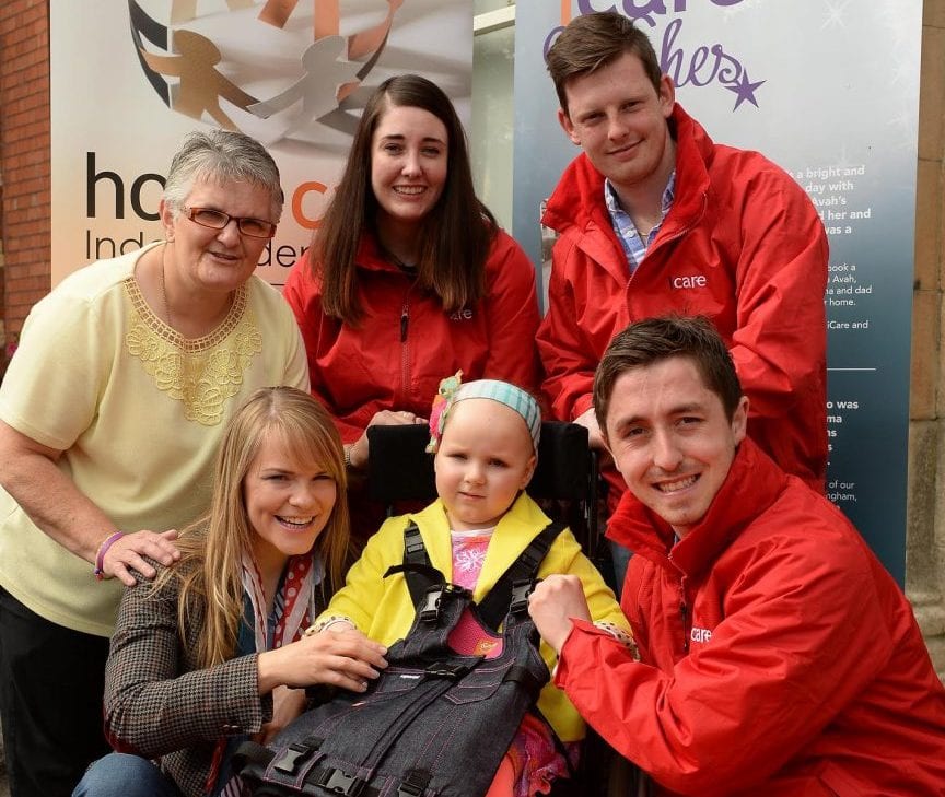 Front Row , Tracey Hughes, Eva Tomney ( Child), Michael McGuinness, Standing , Geraldine Toal, Fiona Gallery ,Aaron Grant., at the presentation of equipment by icare staff, Milford, Co Armagh.