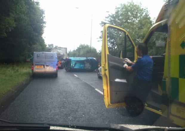 Scene of the crash in between Roundabouts 1 and 2 in Lurgan, county Armagh. Pic: BigCab Portadown