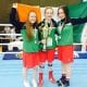 Amy Broadhurst, Shauna O'Callaghan and Orla Garvey after receiving their gold and silver medals at the European Women's Youth and Junior Championships in Hungary