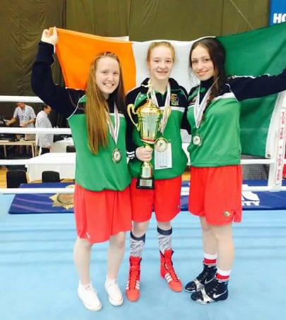 Amy Broadhurst, Shauna O'Callaghan and Orla Garvey after receiving their gold and silver medals at the European Women's Youth and Junior Championships in Hungary