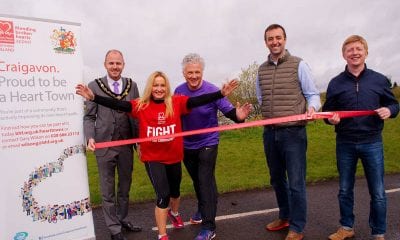 Lord Mayor of Armagh, Darryn Causby joins Cathy Devlin, Sheelin McKeagney, Chair Craigavon Heart Town; Padraic McKeever, House of Sport and Daryn Greene, CouncilSports Development Officer at The Launch of Craigavon 10K