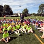Deputy Lord Mayor of Armagh City Banbridge and Craigavon Borough Council, Councillor Paul Greenfield with some young people from the 21 muga teams who took part in the community games