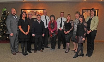 Attending the PCSP Neighbourhood Watch Celebration at Craigavon Civic and Conference Centre, Councillor Mark Baxter; Annette Blaney, PCSP Project Coordinator; Eamon O’Neill, PCSP Independent Member; Thomas Larkham, PCSP Independent Member; Sergeant Billy Stewart; Doreen McNally, Neighbourhood Watch Coordinator; District Commander David Moore; Patricia Gibson, PCSP Manager; Amanda Mulholland, Northern Ireland Policing Board; Cath Donnelly, Neighbourhood Watch Coordinator; and Councillor Freda Donnelly