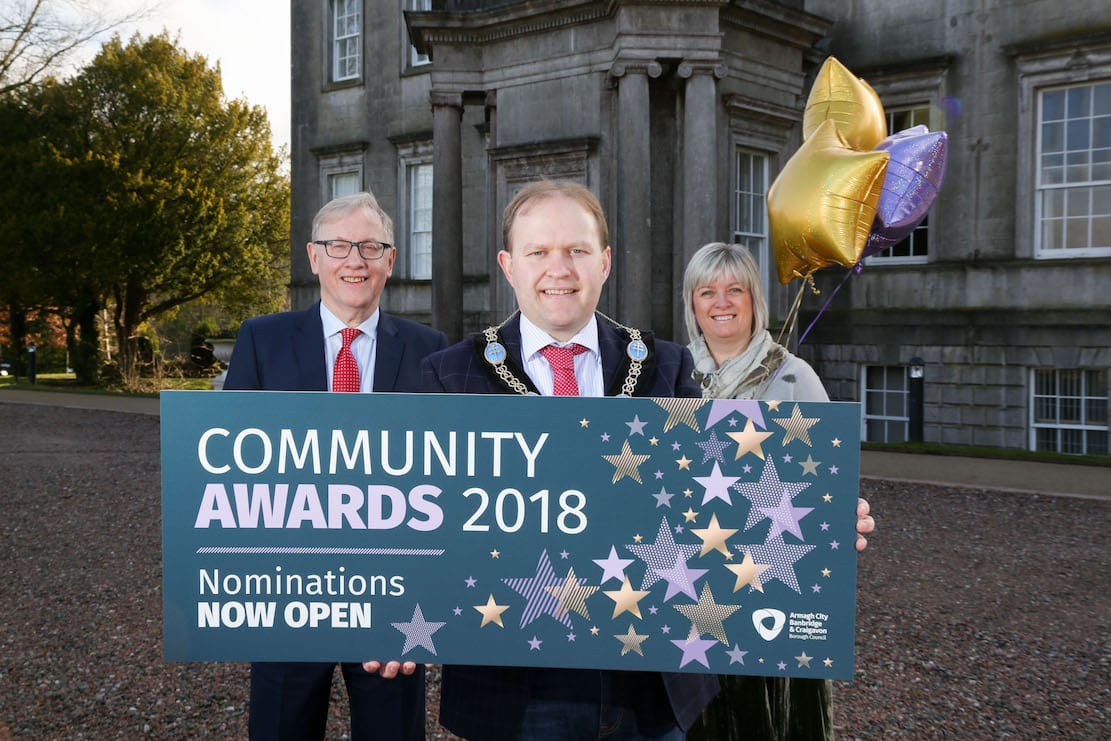 Lord Mayor Alderman Gareth Wilson is pictured at the launch of the Council’s Community Awards with Mike Reardon (Strategic Director - People) and Diane Clarke (Head of Community Development – Acting Craigavon)
