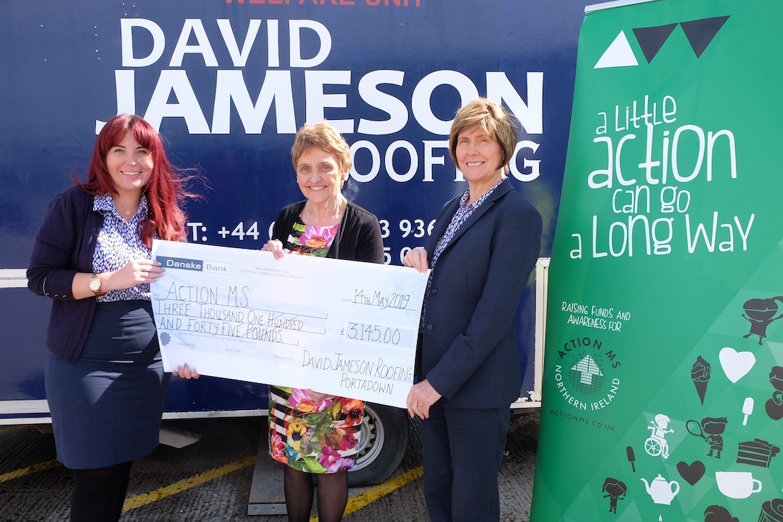 Portadown based construction firm David Jameson present a cheque to ActionMS