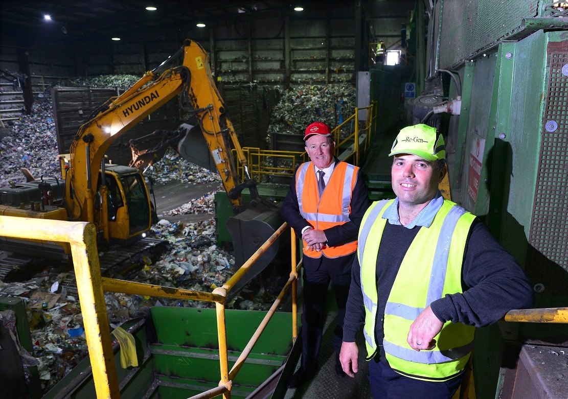 Finance Minister Conor Murphy with Re-Gen Waste’s MD Joseph Doherty on a visit to their waste recovery facility in Newry, to see their sorting processes first-hand and hear how they’ve adapted their working practices throughout the COVID-19 pandemic.