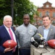 Pictured at Newry Town Hall are Daniel Rooney, Director of Business of Development & Strategy at Pittsburgh Steelers, former Pittsburgh Steelers quarterback Kordell Stewart and Fergal McCormack, Managing Partner of PKF – FPM Accountants and Rooney family friend.