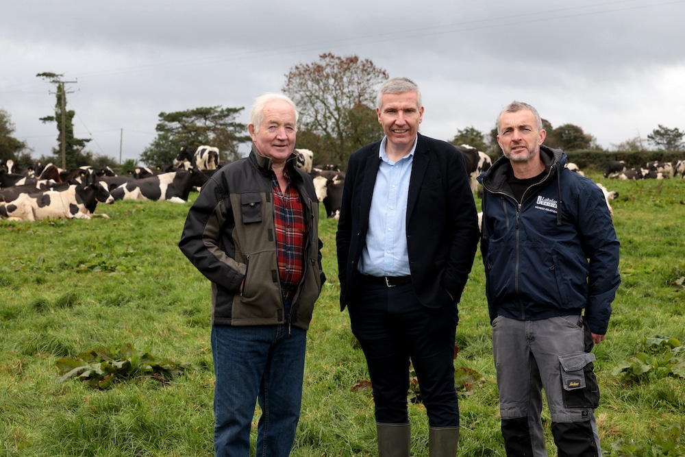 Raymond McCormick with his son Darren McCormick, and Chief Executive of the Dairy Council NI Ian Stevenson (centre)