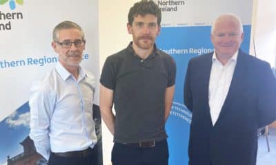 Damien McLoughlin, Client Executive Invest NI and Alan McKeown, Chief Transformation Officer, Invest NI are pictured with Joe McKevitt (centre) Co-Founder of UpTime Labs